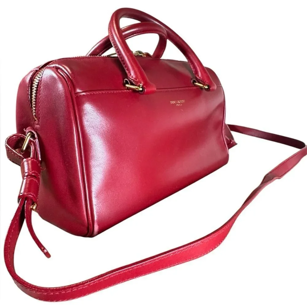 SAINT LAURENT Red Leather 2way YSL Classic Baby Duffle Bag